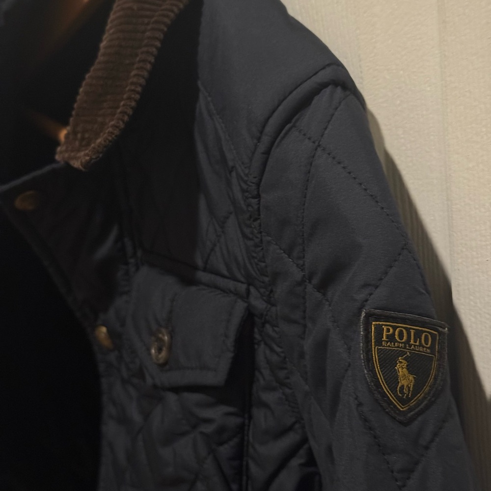 Ralph Lauren Navy Quilted Jacket with Brown Collar - Picture 8 of 9